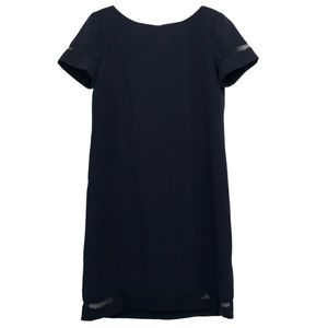 TAHARI Navy Blue Scallop Mesh Trim Short Sleeve Dress, 2